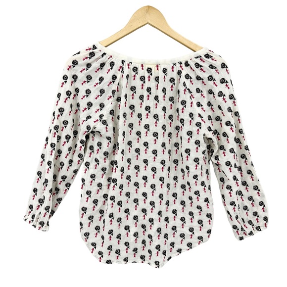 ROLLER RABBIT Blouse Cotton Ivory Embroidered Floral Split Collar Peasant - Picture 2 of 7